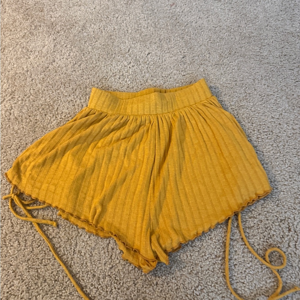Free People High-Waist Ribbed Mustard Yellow Shorts